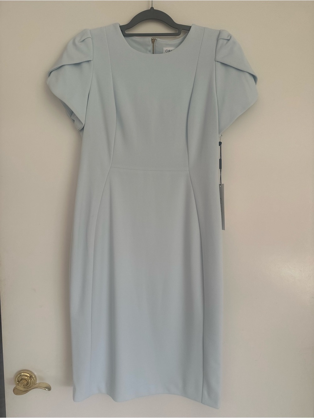Calvin Klein Pale Blue Midi Dress with Tulip Sleeves
